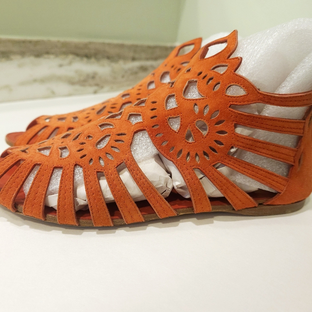 Dior Gladiator Sandal Flats Suede Leather Size 8.5, 39 Vermillion Orange - Picture 7 of 16